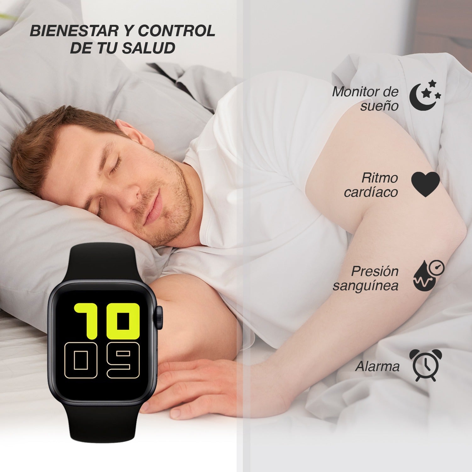 Smartwatch Reloj T500-Tactil NEGRO