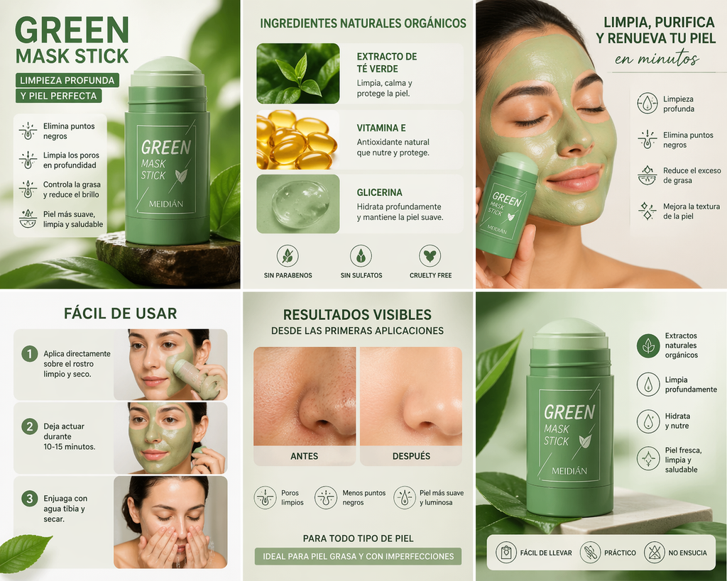 Green Mask Stick eliminando puntos negros y limpiando la piel