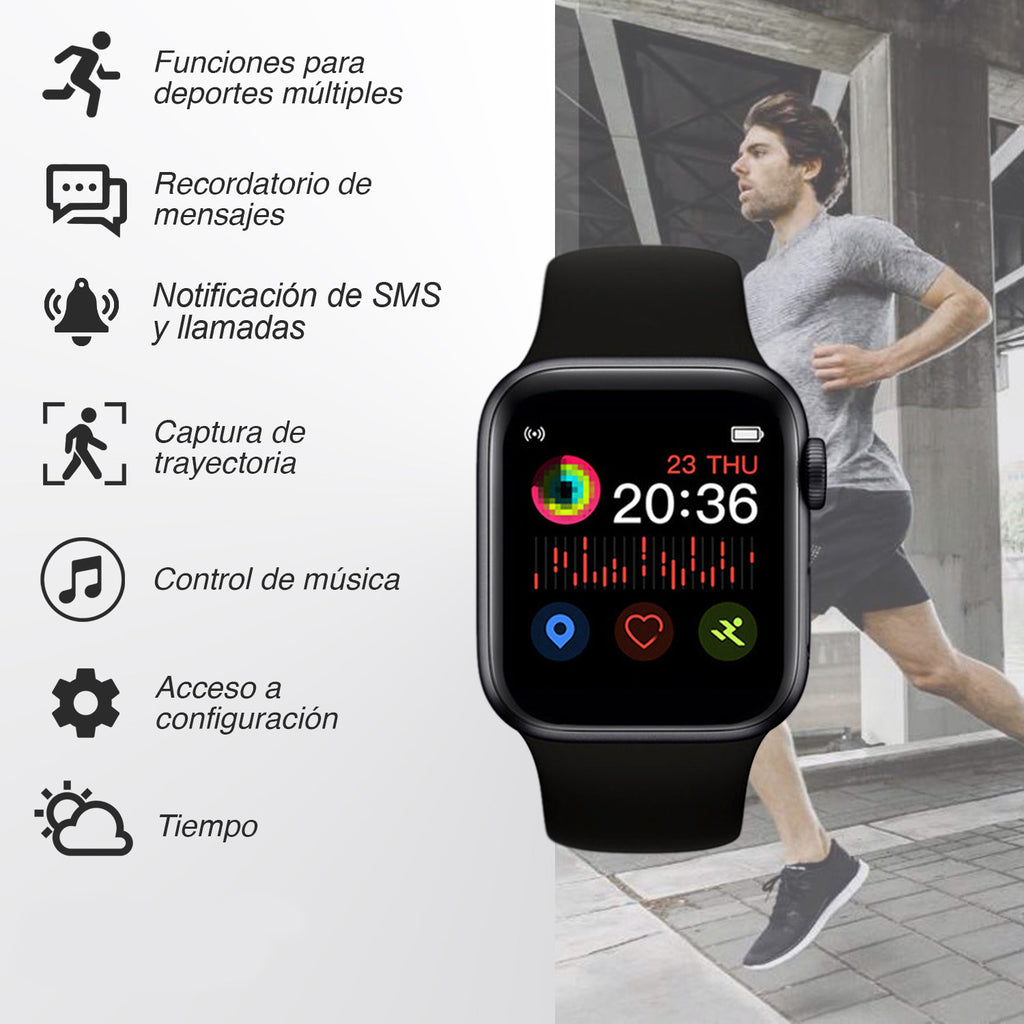 Smartwatch Reloj T500-Tactil NEGRO